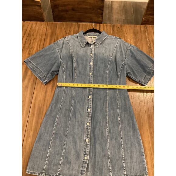 FRAME Seam Detail shoreline wash Short Sleeve Button Up Denim Mini Dress Blue XL - Picture 9 of 11